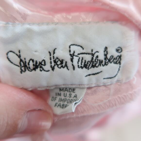 Vintage 80s Diane Von Furstenberg Light Pink Satin Floral Drop Waist Party Dress - Picture 5 of 5